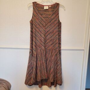 Anthropologie Maeve Westwater Lined Knit Dress Chevron  Brown Motif Sz XSmall